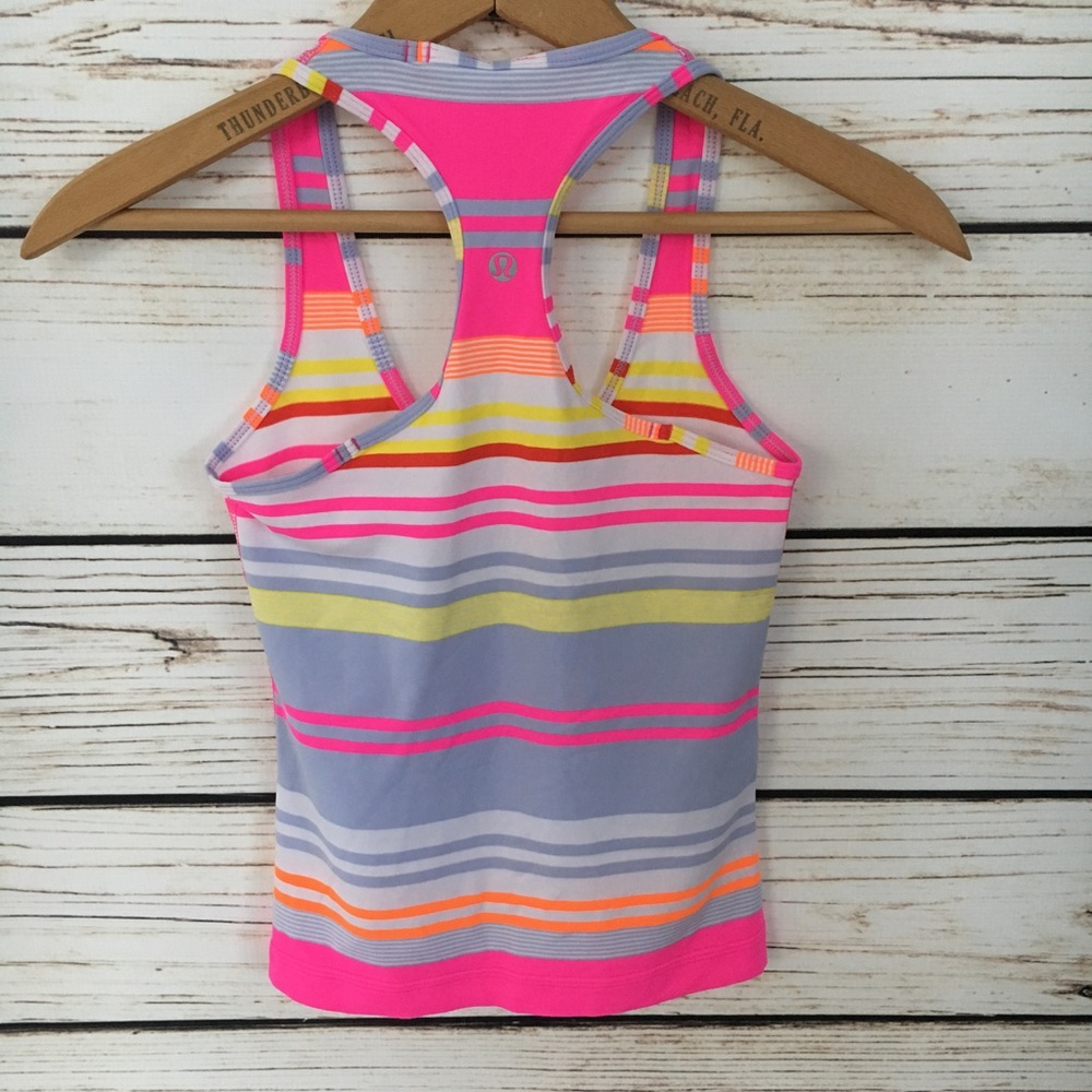 Lululemon Neon Pink Striped Tank Sz 2 - Picture 3 of 5